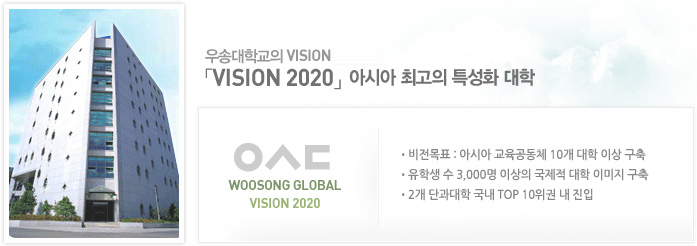 2010년 우송대학교의 Vision - Vision 2020! 아시아 최고의 특성화 대학